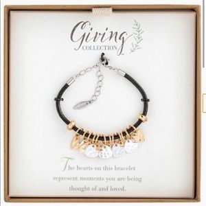 NEW DEMDACO Leather Giving Heart Charms Bracelet